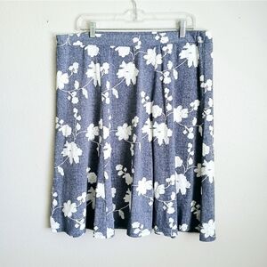 Floral A-Line Skirt - Blue and White